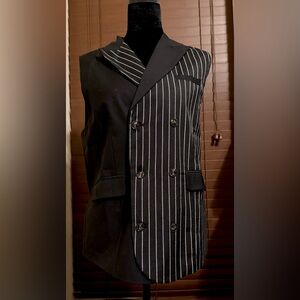 Black Pinstripe Double-Breasted Slim Fit Vest